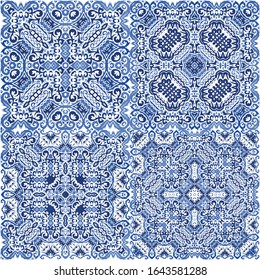 Antique azulejo tiles patchwork. Vector seamless pattern template. Fashionable design. spain and portuguese decor for bags, smartphone cases, T-shirts, linens or scrapbooking.