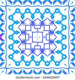 Antique azulejo tiles patchwork. Vector seamless pattern theme. Fashionable design. Blue spain and portuguese decor for bags, smartphone cases, T-shirts, linens or scrapbooking.