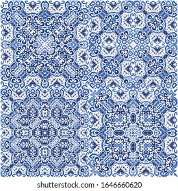 Antique azulejo tiles patchwork. Vector seamless pattern texture. Modern design. spain and portuguese decor for bags, smartphone cases, T-shirts, linens or scrapbooking.