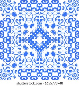 Baldosas de azulejo antiguas. Tema de patrón sin fisuras del vector. El diseño del cuarto de baño. Espalda azul y decoración portuguesa para bolsas, estuches para smartphones, pantalones en T, ropa de cama o rayado.