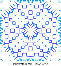 Antique azulejo tiles patchwork. Vector seamless pattern theme. Fashionable design. Blue spain and portuguese decor for bags, smartphone cases, T-shirts, linens or scrapbooking.