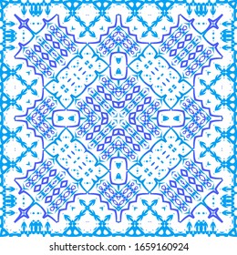 Baldosas de azulejo antiguas. Tema de patrón sin fisuras del vector. Diseño moderno. Espalda azul y decoración portuguesa para bolsas, estuches para smartphones, pantalones en T, ropa de cama o rayado.