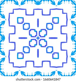 Antique azulejo tiles patchwork. Vector seamless pattern theme. Fashionable design. Blue spain and portuguese decor for bags, smartphone cases, T-shirts, linens or scrapbooking.