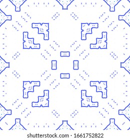 Antique azulejo tiles patchwork. Vector seamless pattern theme. Fashionable design. Blue spain and portuguese decor for bags, smartphone cases, T-shirts, linens or scrapbooking.