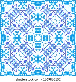 Antique azulejo tiles patchwork. Vector seamless pattern theme. Fashionable design. Blue spain and portuguese decor for bags, smartphone cases, T-shirts, linens or scrapbooking.