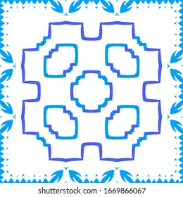 Antique azulejo tiles patchwork. Vector seamless pattern theme. Fashionable design. Blue spain and portuguese decor for bags, smartphone cases, T-shirts, linens or scrapbooking.