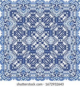 Antique azulejo tiles patchwork. Vector seamless pattern elements. Colored design. Blue spain and portuguese decor for bags, smartphone cases, T-shirts, linens or scrapbooking.