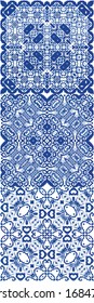 Antique azulejo tiles patchwork. Vector seamless pattern collage. Modern design. spain and portuguese decor for bags, smartphone cases, T-shirts, linens or scrapbooking.
