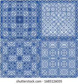 Antique azulejo tiles patchwork. Vector seamless pattern texture. Universal design. spain and portuguese decor for bags, smartphone cases, T-shirts, linens or scrapbooking.