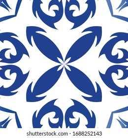 Baldosas de azulejo antiguas. Trinchera de patrones sin fisuras del vector. Diseño elegante. Espalda azul y decoración portuguesa para bolsas, estuches para smartphones, camisetas, ropa de cama o rayado.