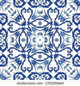 Baldosas de azulejo antiguas. Elementos de patrón sin fisuras vectoriales. Diseño elegante. Espalda azul y decoración portuguesa para bolsas, estuches para smartphones, pantalones en T, ropa de cama o rayado.
