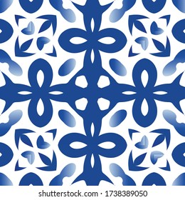 Antique azulejo tiles patchwork. Vector seamless pattern arabesque. Modern design. Blue spain and portuguese decor for bags, smartphone cases, T-shirts, linens or scrapbooking.