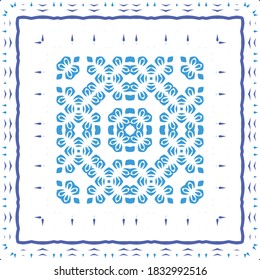 Antique azulejo tiles patchwork. Vector seamless pattern theme. Fashionable design. Blue spain and portuguese decor for bags, smartphone cases, T-shirts, linens or scrapbooking.