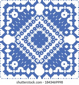 Antique azulejo tiles patchwork. Vector seamless pattern theme. Bathroom design. Blue spain and portuguese decor for bags, smartphone cases, T-shirts, linens or scrapbooking.