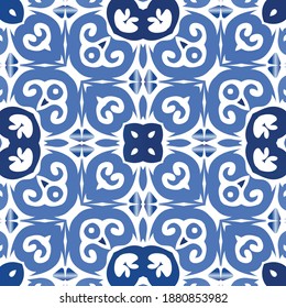 Antique azulejo tiles patchwork. Vector seamless pattern elements. Colored design. Blue spain and portuguese decor for bags, smartphone cases, T-shirts, linens or scrapbooking.