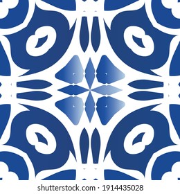 Antique azulejo tiles patchwork. Vector seamless pattern concept. Modern design. Blue spain and portuguese decor for bags, smartphone cases, T-shirts, linens or scrapbooking.