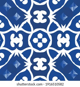 Antique azulejo tiles patchwork. Vector seamless pattern collage. Kitchen design. Blue spain and portuguese decor for bags, smartphone cases, T-shirts, linens or scrapbooking.