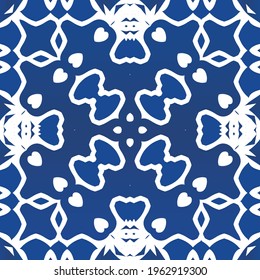 Antique azulejo tiles patchwork. Vector seamless pattern frame. Minimal design. Blue spain and portuguese decor for bags, smartphone cases, T-shirts, linens or scrapbooking.