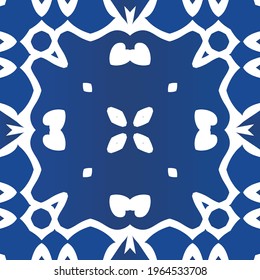 Antique azulejo tiles patchwork. Vector seamless pattern frame. Minimal design. Blue spain and portuguese decor for bags, smartphone cases, T-shirts, linens or scrapbooking.