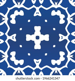 Antique azulejo tiles patchwork. Vector seamless pattern frame. Minimal design. Blue spain and portuguese decor for bags, smartphone cases, T-shirts, linens or scrapbooking.