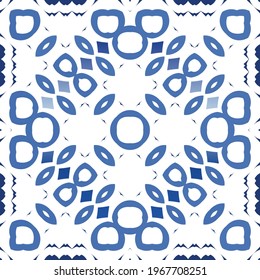 Antique azulejo tiles patchwork. Vector seamless pattern collage. Hand drawn design. Blue spain and portuguese decor for bags, smartphone cases, T-shirts, linens or scrapbooking.