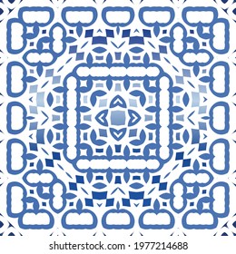 Antique azulejo tiles patchwork. Vector seamless pattern collage. Hand drawn design. Blue spain and portuguese decor for bags, smartphone cases, T-shirts, linens or scrapbooking.