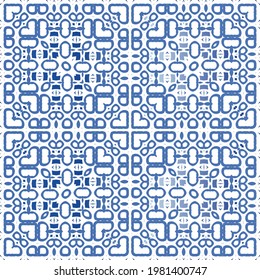 Antique azulejo tiles patchwork. Vector seamless pattern collage. Hand drawn design. Blue spain and portuguese decor for bags, smartphone cases, T-shirts, linens or scrapbooking.