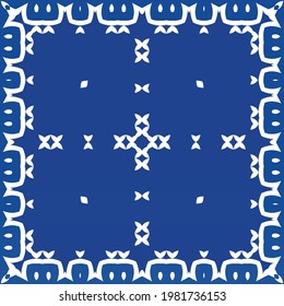 Antique azulejo tiles patchwork. Vector seamless pattern concept. Creative design. Blue spain and portuguese decor for bags, smartphone cases, T-shirts, linens or scrapbooking.
