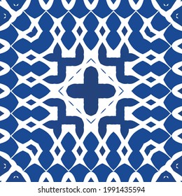Fliesen-Fliesen-Fliesen aus antiker Azulejo-Zeit. Vektornahtloser Musterrahmen. Minimales Design. Blauer Spain und portugiesisches Dekor für Taschen, Smartphone-Kisten, T-Shirts, Bettwäsche oder Scrapbooking.