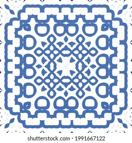 Antique azulejo tiles patchwork. Vector seamless pattern collage. Hand drawn design. Blue spain and portuguese decor for bags, smartphone cases, T-shirts, linens or scrapbooking.