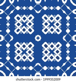 Antique azulejo tiles patchwork. Vector seamless pattern frame. Minimal design. Blue spain and portuguese decor for bags, smartphone cases, T-shirts, linens or scrapbooking.