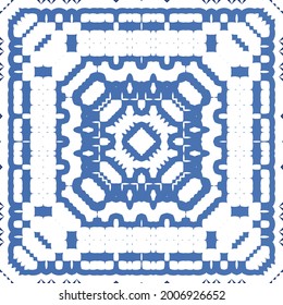 Antique azulejo tiles patchwork. Vector seamless pattern collage. Hand drawn design. Blue spain and portuguese decor for bags, smartphone cases, T-shirts, linens or scrapbooking.