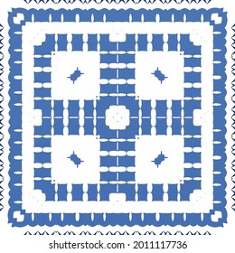 Antique azulejo tiles patchwork. Vector seamless pattern collage. Hand drawn design. Blue spain and portuguese decor for bags, smartphone cases, T-shirts, linens or scrapbooking.