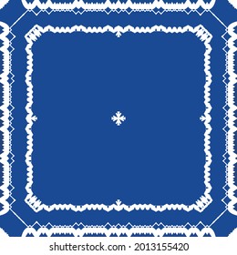Antique azulejo tiles patchwork. Vector seamless pattern frame. Minimal design. Blue spain and portuguese decor for bags, smartphone cases, T-shirts, linens or scrapbooking.