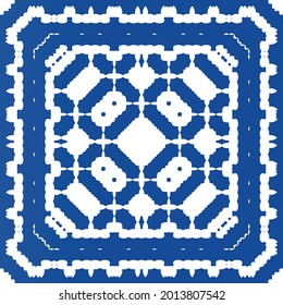 Antique azulejo tiles patchwork. Vector seamless pattern concept. Creative design. Blue spain and portuguese decor for bags, smartphone cases, T-shirts, linens or scrapbooking.