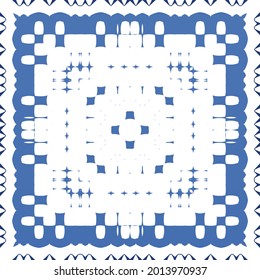 Antique azulejo tiles patchwork. Vector seamless pattern collage. Hand drawn design. Blue spain and portuguese decor for bags, smartphone cases, T-shirts, linens or scrapbooking.