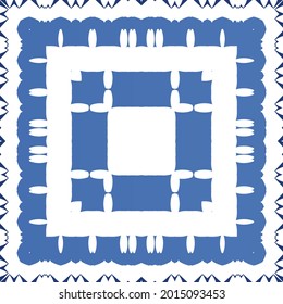 Antique azulejo tiles patchwork. Vector seamless pattern collage. Hand drawn design. Blue spain and portuguese decor for bags, smartphone cases, T-shirts, linens or scrapbooking.