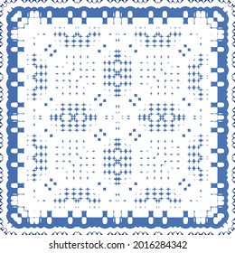 Antique azulejo tiles patchwork. Vector seamless pattern collage. Hand drawn design. Blue spain and portuguese decor for bags, smartphone cases, T-shirts, linens or scrapbooking.