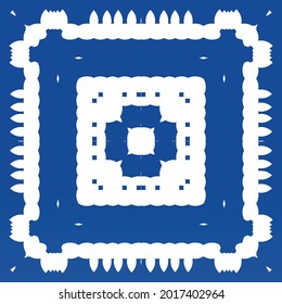Antique azulejo tiles patchwork. Vector seamless pattern concept. Creative design. Blue spain and portuguese decor for bags, smartphone cases, T-shirts, linens or scrapbooking.