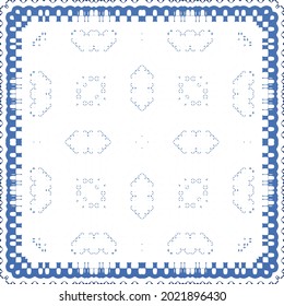 Antique azulejo tiles patchwork. Vector seamless pattern collage. Hand drawn design. Blue spain and portuguese decor for bags, smartphone cases, T-shirts, linens or scrapbooking.