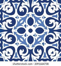Antique azulejo tiles patchwork. Vector seamless pattern elements. Geometric design. Blue spain and portuguese decor for bags, smartphone cases, T-shirts, linens or scrapbooking.