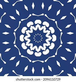 Antique azulejo tiles patchwork. Vector seamless pattern collage. Fashionable design. Blue spain and portuguese decor for bags, smartphone cases, T-shirts, linens or scrapbooking.