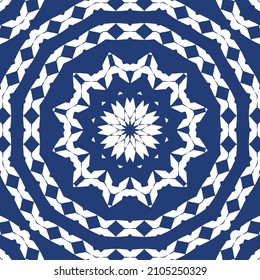Antique azulejo tiles patchwork. Vector seamless pattern collage. Fashionable design. Blue spain and portuguese decor for bags, smartphone cases, T-shirts, linens or scrapbooking.
