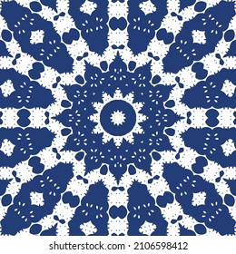 Antique azulejo tiles patchwork. Vector seamless pattern concept. Hand drawn design. Blue spain and portuguese decor for bags, smartphone cases, T-shirts, linens or scrapbooking.