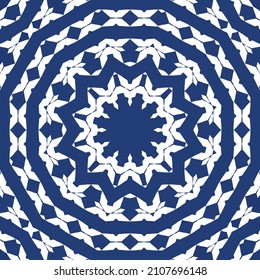 Antique azulejo tiles patchwork. Vector seamless pattern collage. Fashionable design. Blue spain and portuguese decor for bags, smartphone cases, T-shirts, linens or scrapbooking.