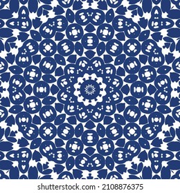 Antique azulejo tiles patchwork. Vector seamless pattern concept. Hand drawn design. Blue spain and portuguese decor for bags, smartphone cases, T-shirts, linens or scrapbooking.