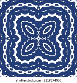 Antique azulejo tiles patchwork. Vector seamless pattern collage. Fashionable design. Blue spain and portuguese decor for bags, smartphone cases, T-shirts, linens or scrapbooking.
