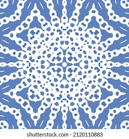 Antique azulejo tiles patchwork. Vector seamless pattern concept. Hand drawn design. Blue spain and portuguese decor for bags, smartphone cases, T-shirts, linens or scrapbooking.