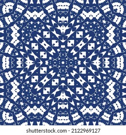 Fliesen-Fliesen-Fliesen aus antiker Azulejo-Zeit. Vektornahtloses Musterkonzept. Handgezeichnetes Design. Blauer Spain und portugiesisches Dekor für Taschen, Smartphone-Kisten, T-Shirts, Bettwäsche oder Scrapbooking.