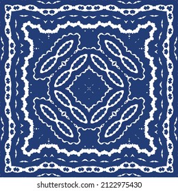 Antique azulejo tiles patchwork. Vector seamless pattern collage. Fashionable design. Blue spain and portuguese decor for bags, smartphone cases, T-shirts, linens or scrapbooking.